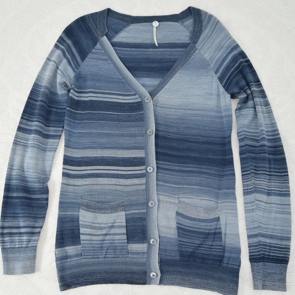 Margaret O’Leary Blue Stripe V-Neck Button Cardigan Womens Sweater 100% Cotton M - Picture 12 of 12